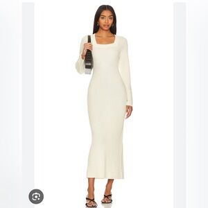 Sancia Reyna Dress in white ivory cream long sleeve square neck maxi